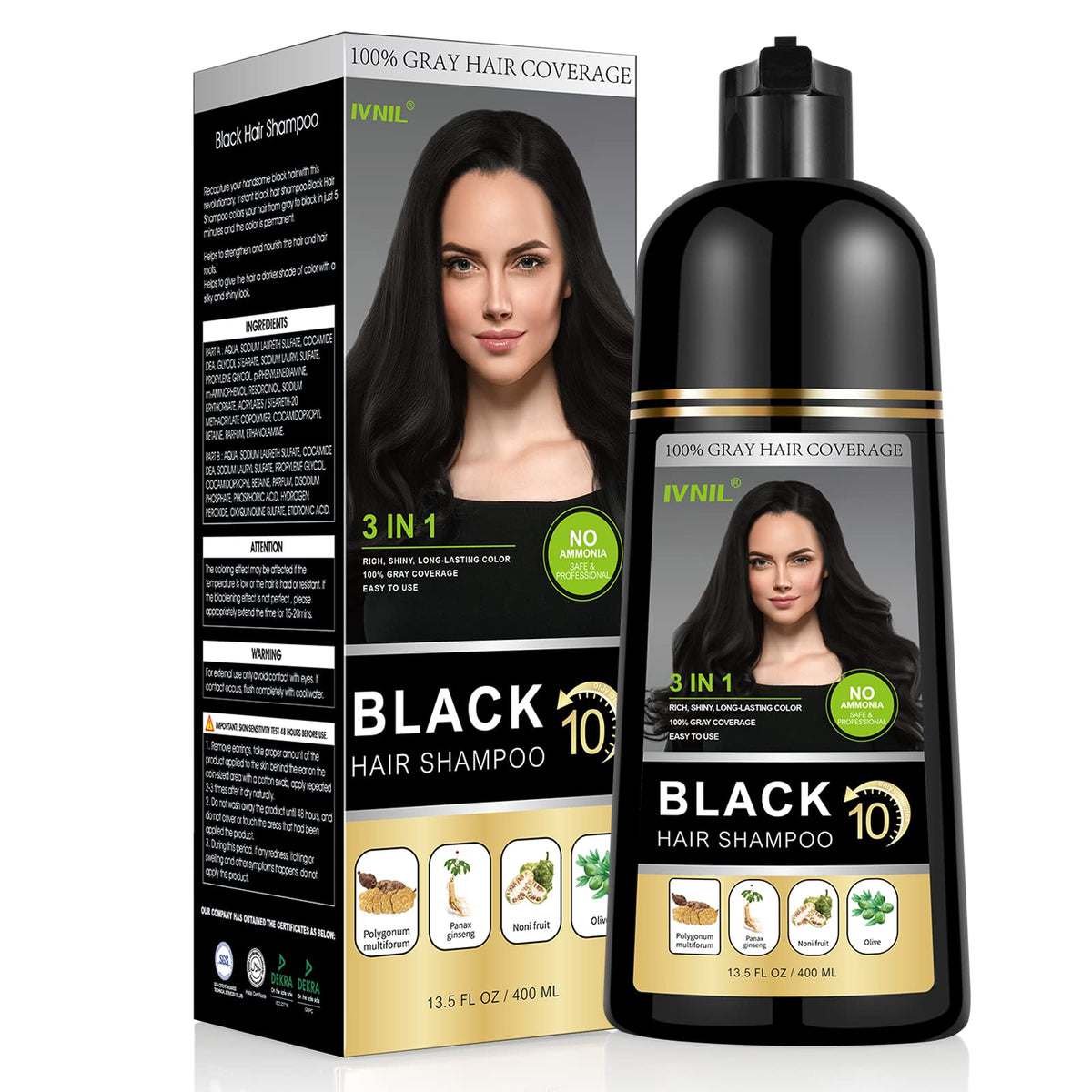 Ivnil Black Hair Dye Shampoo Permanent Herbal Hair Color Shampoo 3 in ...